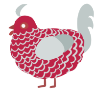 A crimson and silver chicken with a lace pattern