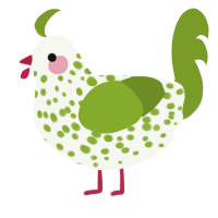 A white and chartreuse chicken with a speckle pattern