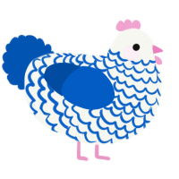 A white and ultramarine chicken with a lace pattern