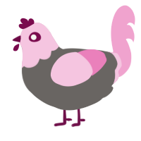 A grey and pink chicken with a head pattern