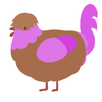 A brown and orchid chicken with a head pattern