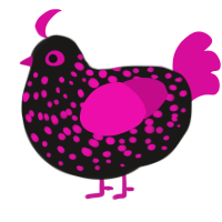 2, a sable and fuchsia chicken with a speckle pattern