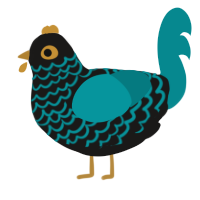 A sable and teal chicken with a lace pattern