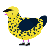 roadrunner, a yellow and tumblr chicken with a speckle pattern