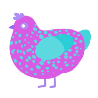 A orchid and aqua chicken with a speckle pattern