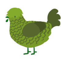 A chartreuse and olive chicken with a lace pattern