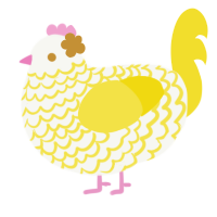 A white and yellow chicken with a lace pattern