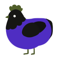 A indigo and black chicken with a head pattern