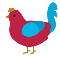 A crimson and cerulean chicken
