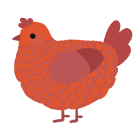 A vermilion and red chicken with a lace pattern