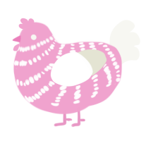 A pink and white chicken with a bar pattern