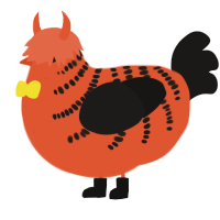 A vermilion and sable chicken with a half-bar pattern