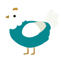 A teal and white chicken with a head pattern