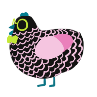 A black and pink chicken with a lace pattern