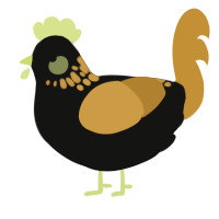 A black and gold chicken with a neck-speckle pattern