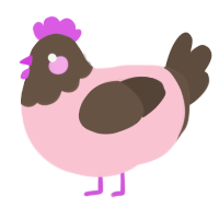 A rose and bark chicken with a head pattern