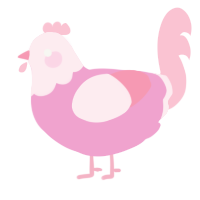 A pink and rose chicken with a head pattern