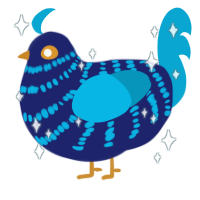 Ace, a navy and cerulean chicken with a bar pattern