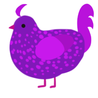 A violet and amethyst chicken with a speckle pattern