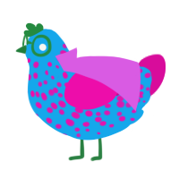 A sky and fuchsia chicken with a speckle pattern