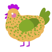 A honey and chartreuse chicken with a speckle pattern
