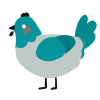 A silver and teal chicken with a head pattern