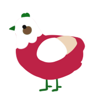 A crimson and cream chicken with a head pattern