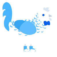 A white and sky chicken with a half-lace pattern