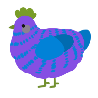Plavo, a blurple and sapphire chicken with a bar pattern