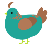 A turquoise and brown chicken with a neck-speckle pattern