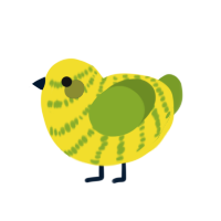 A yellow and chartreuse chicken with a bar pattern