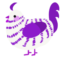 A white and violet chicken with a bar pattern