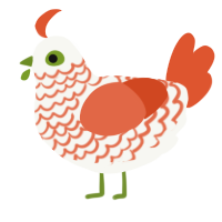 A white and vermilion chicken with a lace pattern