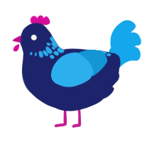 A navy and sky chicken with a neck-speckle pattern