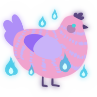A pink and lilac chicken with a bar pattern