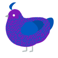 A violet and ultramarine chicken with a double-lace pattern