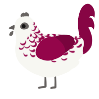 A white and maroon chicken with a half-lace pattern