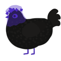 A black and sable chicken with a speckle pattern