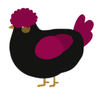 A black and maroon chicken
