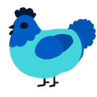 A aqua and ultramarine chicken with a head pattern