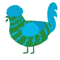 A viridian and cerulean chicken with a bar pattern