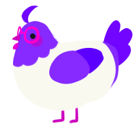 Chonkin, a white and blurple chicken with a head pattern