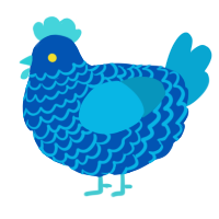 A ultramarine and cerulean chicken with a lace pattern