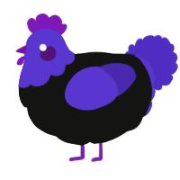 A black and indigo chicken with a head pattern