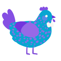 A cerulean and blurple chicken with a speckle pattern