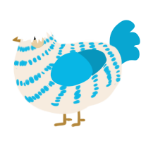 A cream and cerulean chicken with a bar pattern
