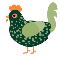 melon, a rose and overcast chicken with a speckle pattern