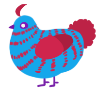 A sky and crimson chicken with a bar pattern