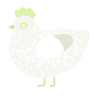 A white chicken with a speckle pattern