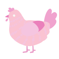A rose and pink chicken with a bar pattern